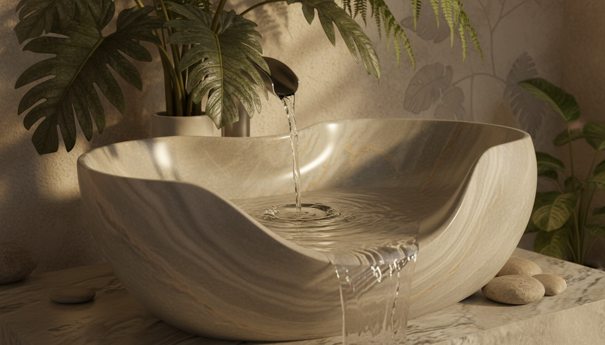 Bathroom interior with natural material palette