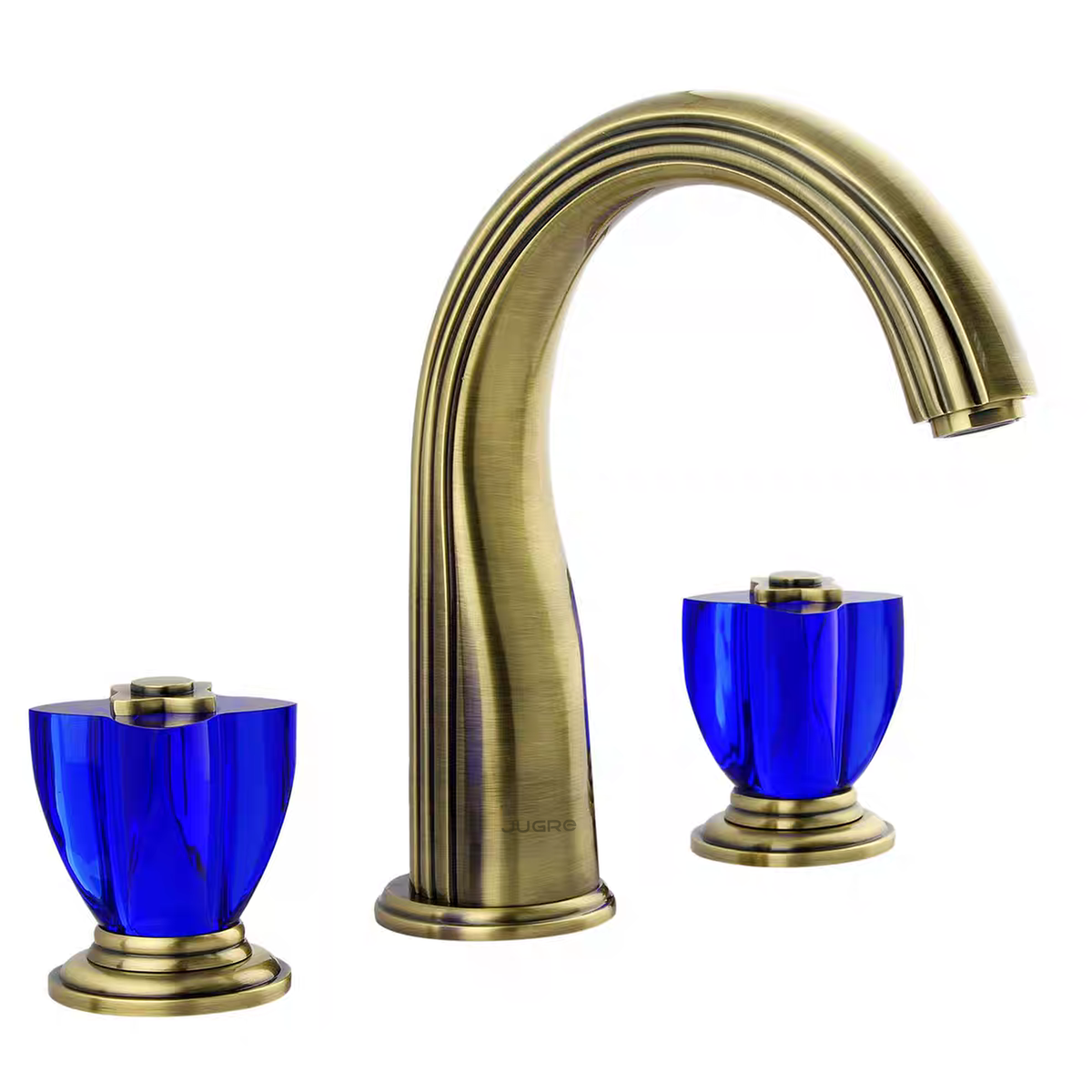 JUGRE widespread lavatory faucet in antique brass with blue handles