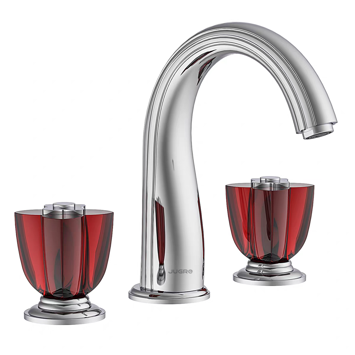 JUGRE widespread lavatory faucet in chrome with red handles