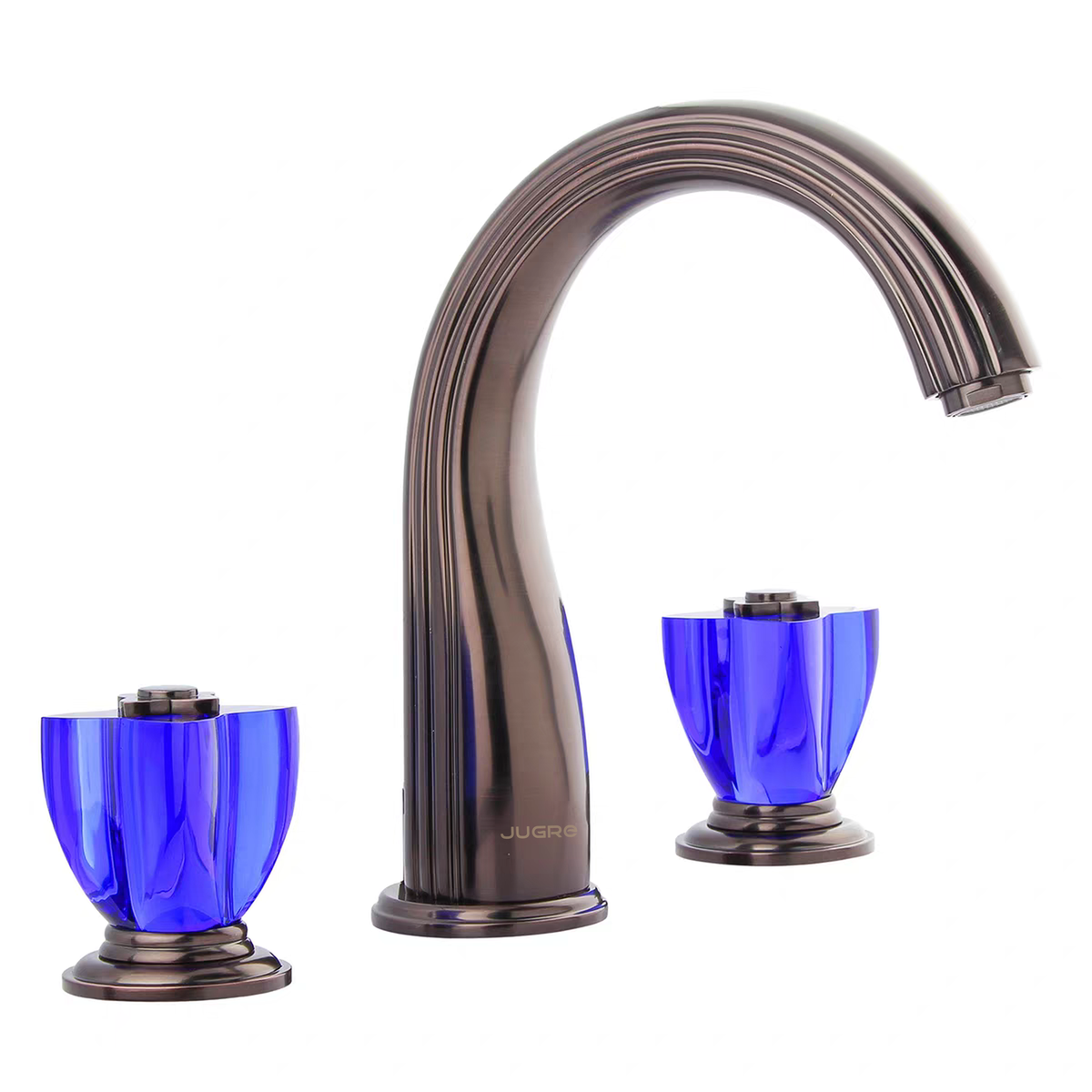 JUGRE widespread lavatory faucet in gunmetal with blue handles