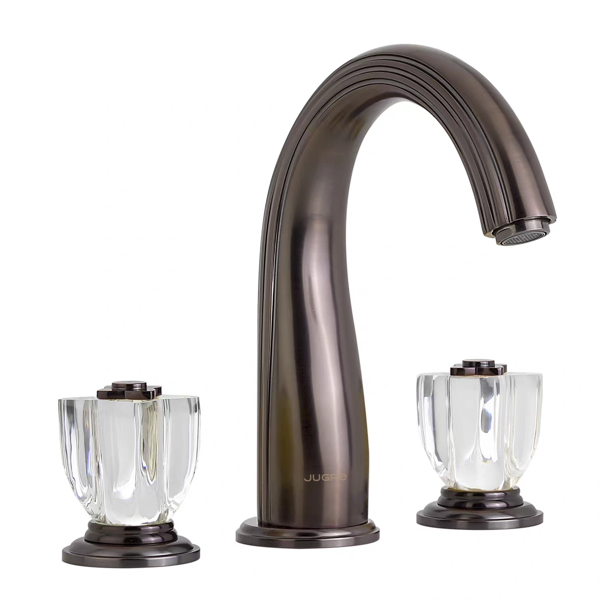 JUGRE widespread lavatory faucet in gunmetal with clear handles