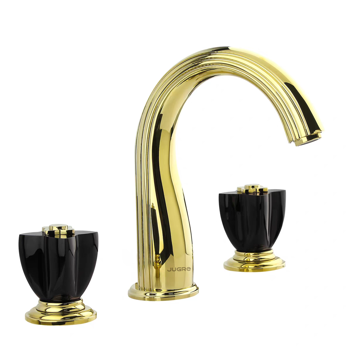 JUGRE widespread lavatory faucet in polished gold with black handles