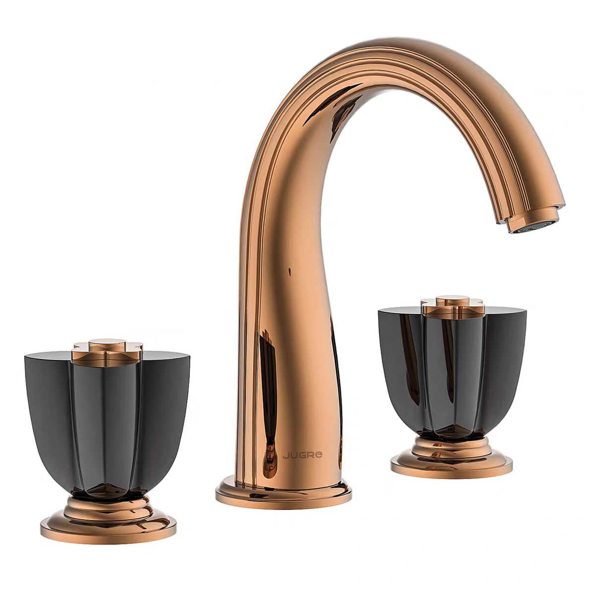JUGRE widespread lavatory faucet in rose gold with black handles