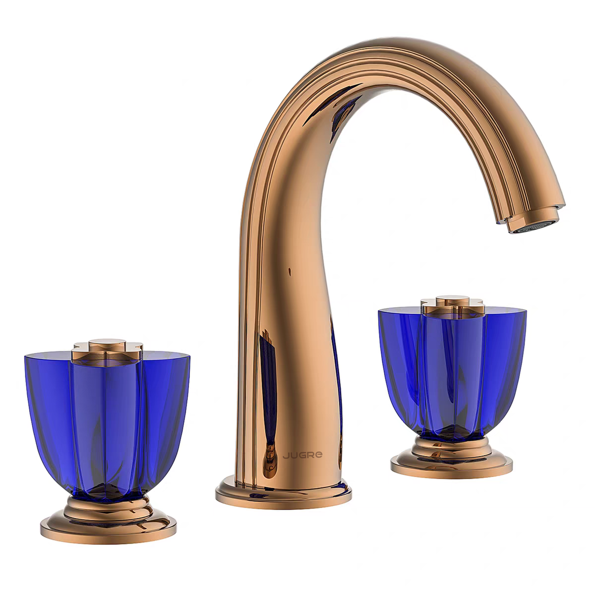 JUGRE widespread lavatory faucet in rose gold with blue handles