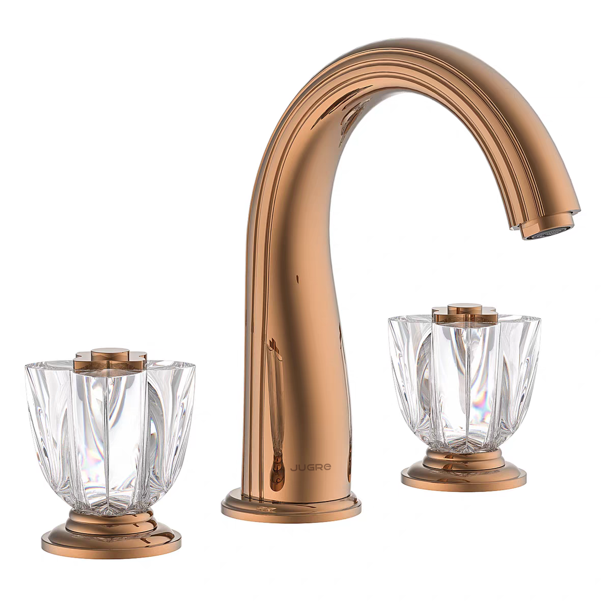 JUGRE widespread lavatory faucet in rose gold with clear handles