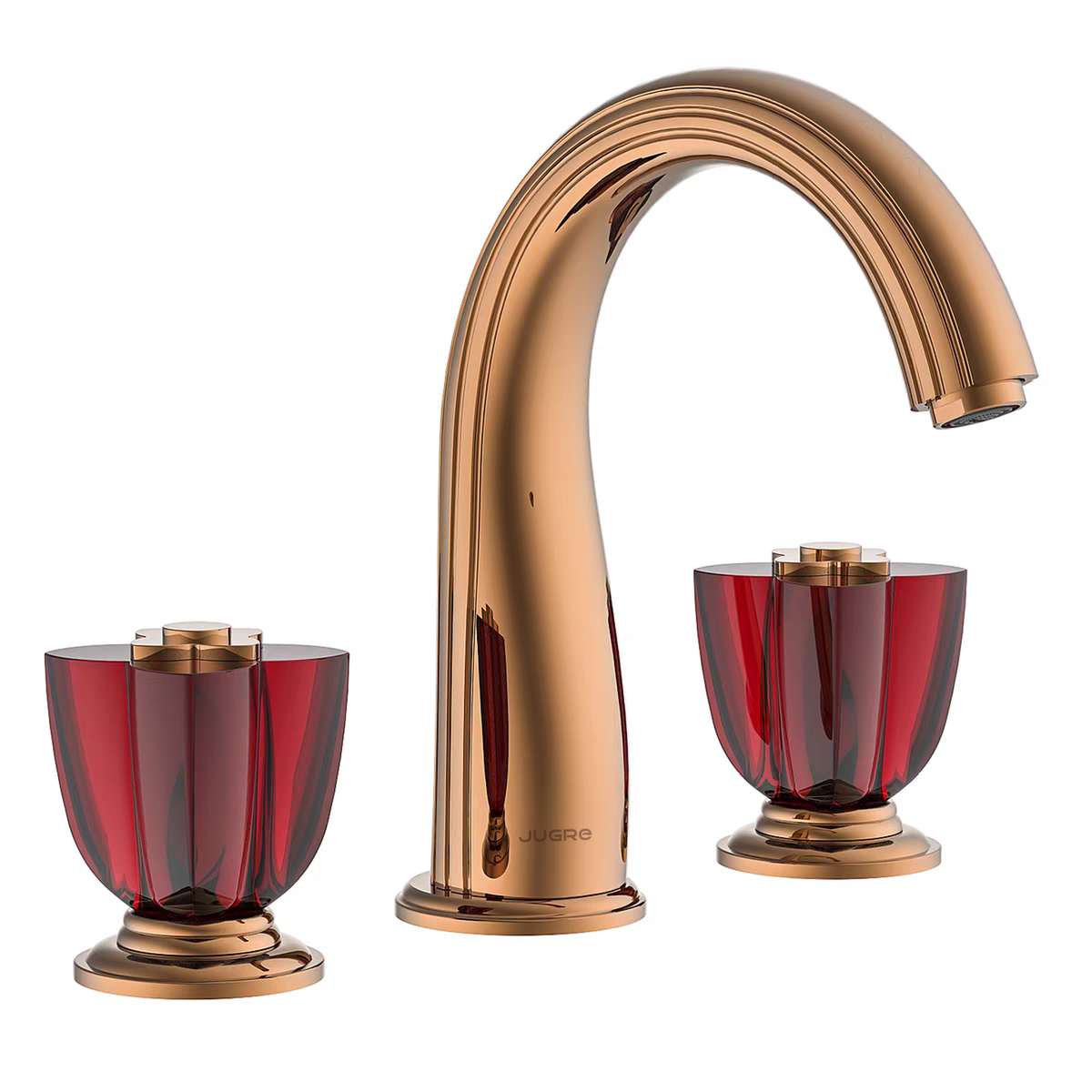 JUGRE widespread lavatory faucet in rose gold with red handles