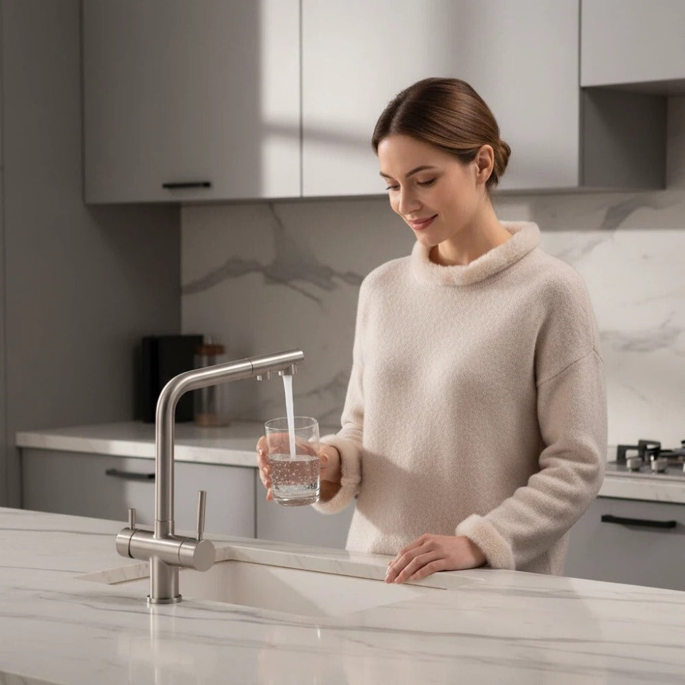 4-way pull-out kitchen faucet for filtered and sparkling water
