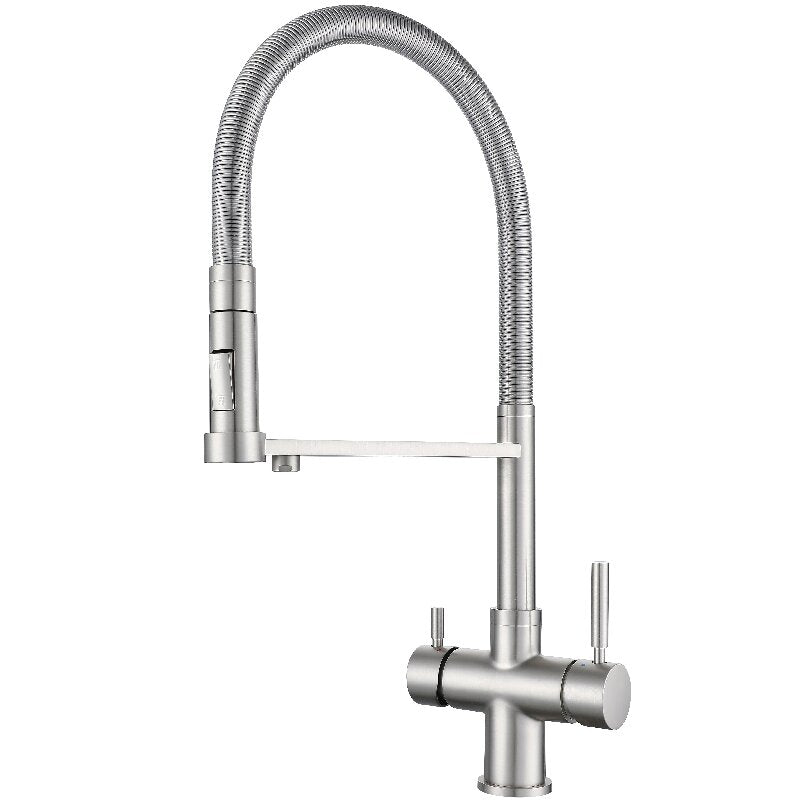 brushed 3-Way Kitchen Sink Faucet With Pull Out 
